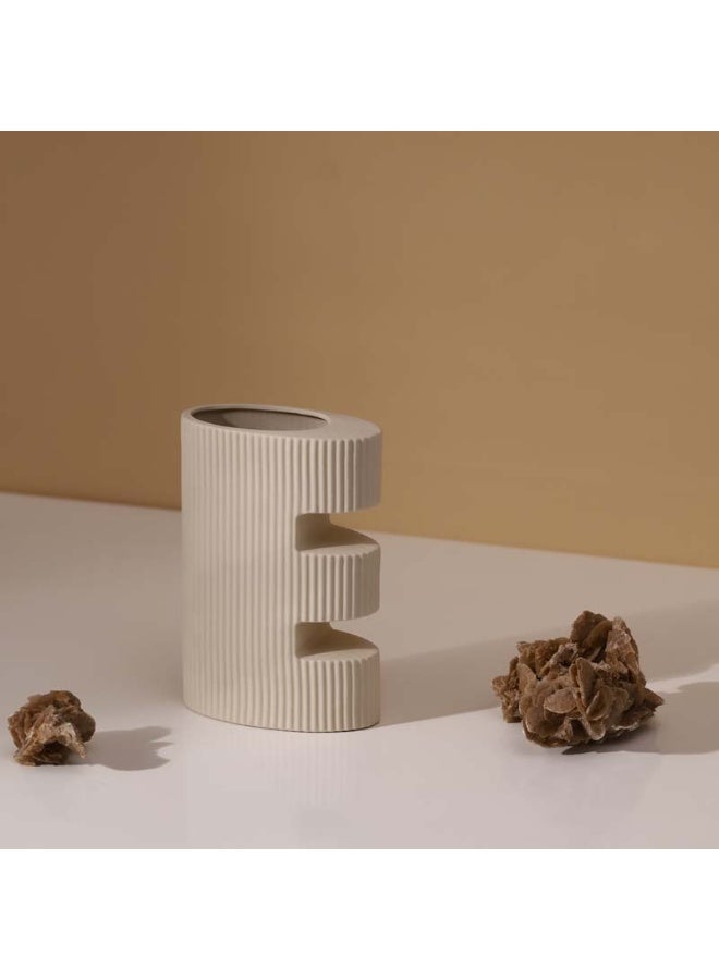 Tohfat Alaroos Est. LOVE Ceramic Vase Set of 4, Modern Ribbed Flower Vases for Living Room, Shelf, Coffee Table & Home Decor, Beige - Image 4